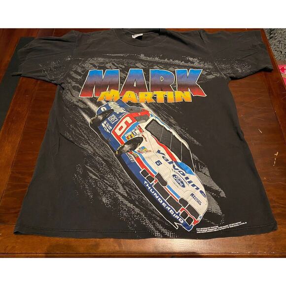 Mark Martin NASCAR VTG 90's All Over Print T Shirt L Valvoline Ford Roush READ - Picture 2 of 8